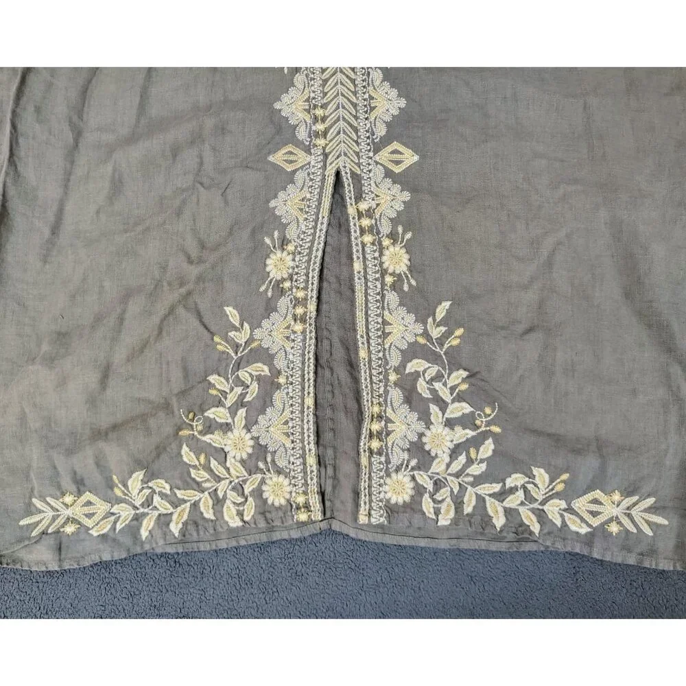 Johnny Was Kemi Embroidered Midi Linen Tank Dress Sz (XL) Taupe Coastal Neutral - Picture 9 of 9